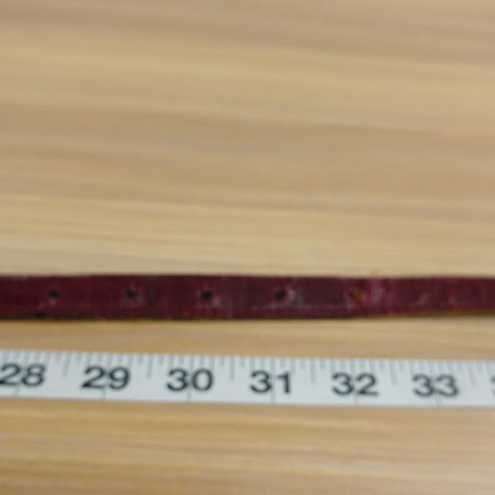 Women’s Burgundy Leather Slim Belt with Geometric Silver Buckle